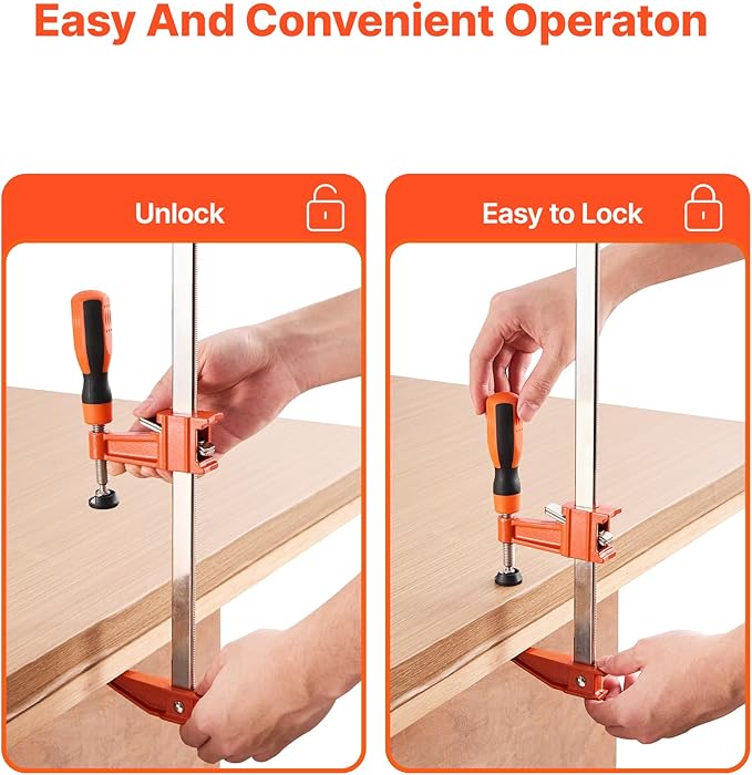 VEVOR Bar Clamps for Woodworking, 2-Pack 24 inch Opening, Lockable F-Clamp with 600 lbs Load Limit, 2-1/2 inch Depth, Cast Iron and Carbon Steel, Easy to Use, Wood Clamps for Woodworking Metal Working