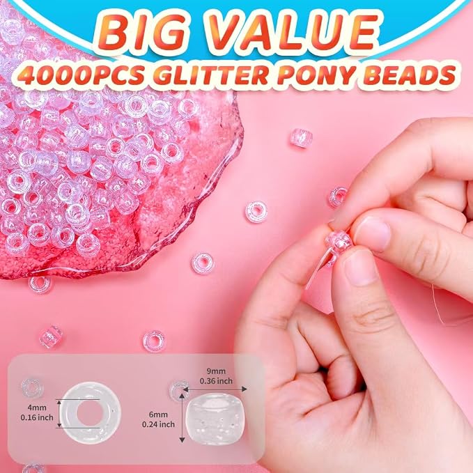 IOOLEEM 4000pcs Clear Glitter Pony Beads, Beads - Image 2