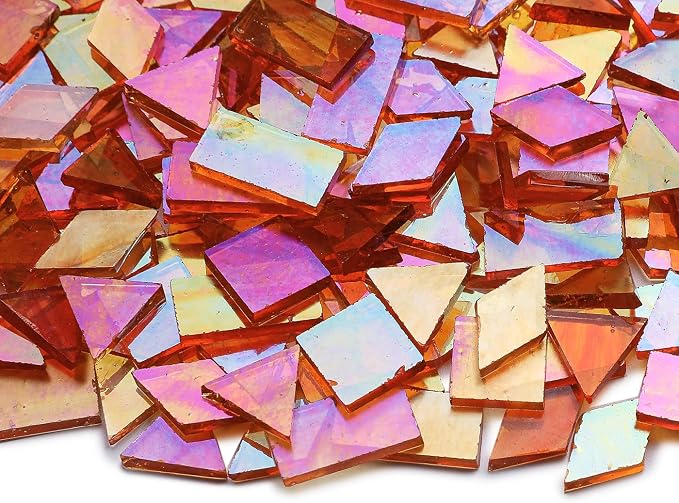 200 Pieces Bulk Iridescent Mosaic Glass Tiles, 4 Shapes Mixed Stained Glass - Image 2