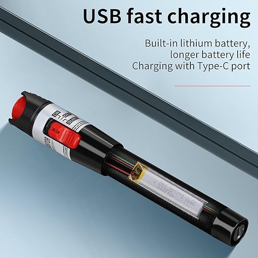 Rechargeable Visual Fault Locator 50KM VFL Fiber Optic Tester Suitable for SC/FC/ST 2.5mm Interface LC 1.25mm Interface Belt 1 FC-LC Single Mode 9/125um Adapter of Fiber Optic Network Cable Test Pen