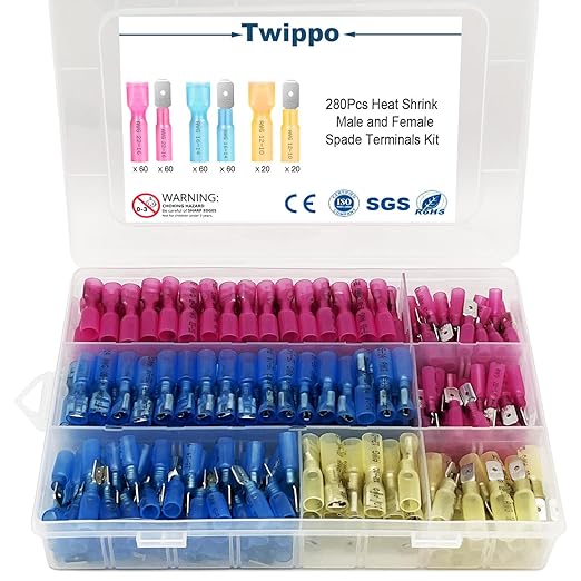 280Pcs Heat Shrink Spade Connector, Male and Female Spade Terminals Kit, Crimp Terminal Connectors, Quick Disconnect Connectors, Automotive Electrical Wire Connectors Kit (22-10 Gauge)