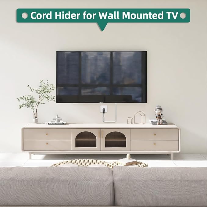 Cord Hider Raceway Kit, 118 inch Wall Cable Hider for 1 Cable, Silicone Material Hiding Wall Mount TV Powers Cords in Home Office, W0.59 H0.39in White