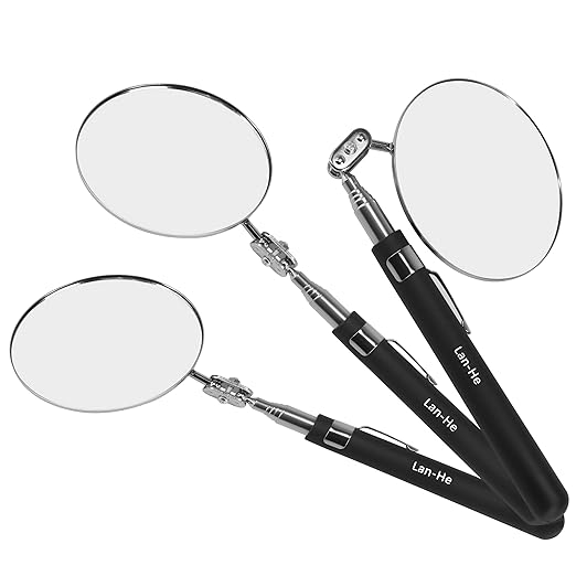 360 Circular Telescoping Inspection Mirror Large Roud Mirror on a Stick with Pen Buckle Diameter 85mm(3.35in) for Extra Viewing Dead Angle Line of Sight Obstacle Area Mechanic Automotive Gifts