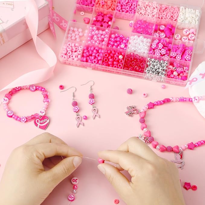 UPINS 2100Pcs Breast Cancer Awareness Beads Kit - Image 5