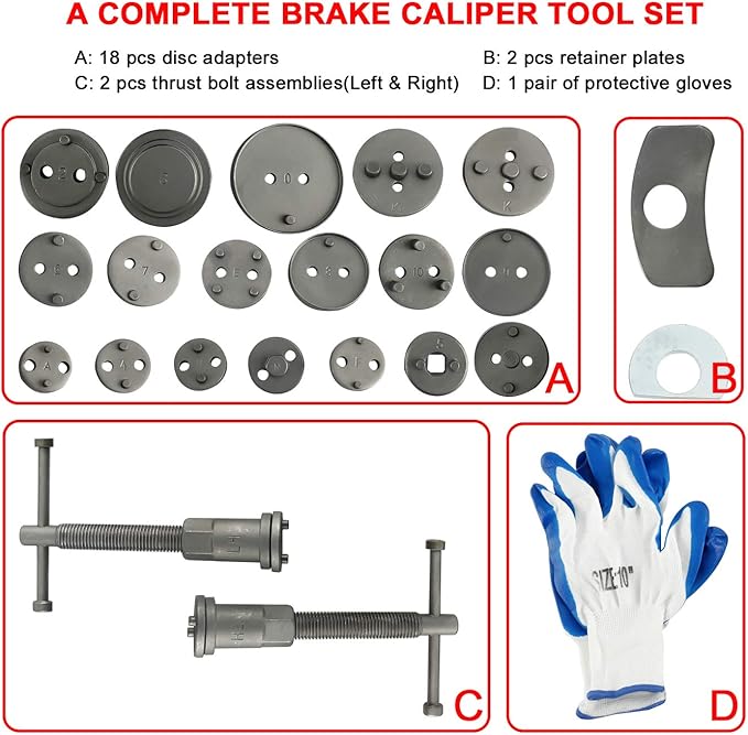 Disc Brake Caliper Compressor Wind Back Tool Set, 24pcs Professional Disc Brake Caliper Tool Kit