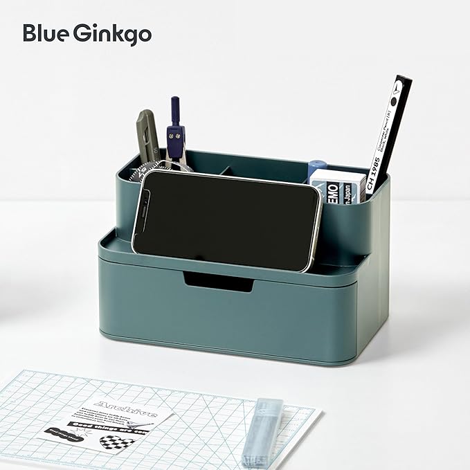 BLUE GINKGO Compact Desk Organizer – Small 5-Compartment, Half Drawer Storage – - Image 5