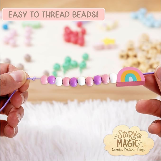 Story Magic Wooden Flower Bead Set, Over 300 Large Hole Wood Beads & Charms - Image 5