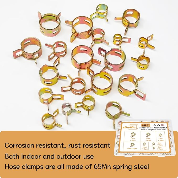 84PCS 7-17mm Fuel Line Hose Clamps Spring Clamp Silicone Vacuum Wire Air Pipe & Bushing Automotive Replacement Fastener Selection Kit DD006-c
