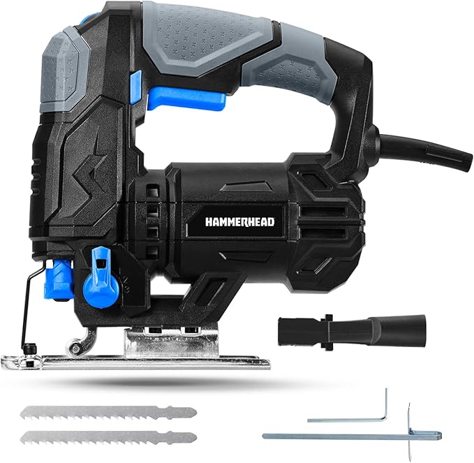 Hammerhead 4.8-Amp 3/4 Inch Jig Saw with 2pcs Wood Cutting Blades, Variable Speed and Orbital Function - HAJS048