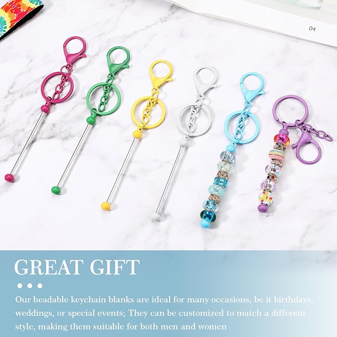 Tondiamo 12 Pcs Beadable Keychains Bars Bulk Blank Beaded Metal Keychain - Image 6