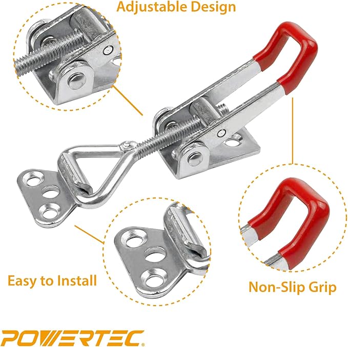 POWERTEC 4PK Toggle Clamp, 220 lbs Holding Capacity, 4001 Adjustable Pull Action Latch for Smoker, Tool Box, Woodworking Jigs and Fixtures, Cabinet, Tool box, Door (20311)