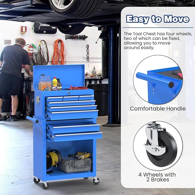 Rolling Tool Chest with Wheels, 8-Drawer High Capacity Tool Box with Wheels, Removable Storage Toolbox with Lock for Garage, Workshop