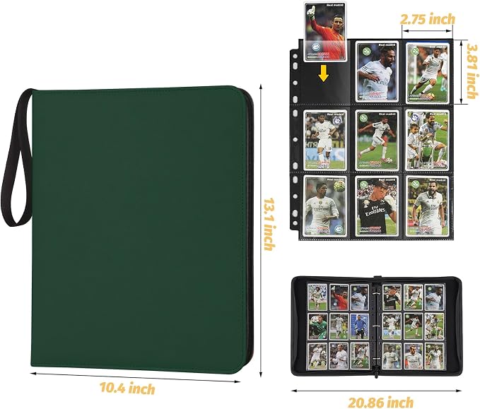 GERMUN 3 Ring 9 Pocket Zipper Card Binder, 720 Double Sided Standard PU Trading - Image 2