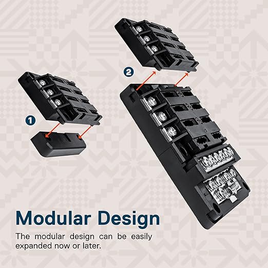 True Mods 6 Way Blade Fuse Box for Automotive [ATC/ATO Blade Fuses] [100 Amp][LED Indicator] [Modular Design] [12V - 30V DC] Auto Marine Fuse Block