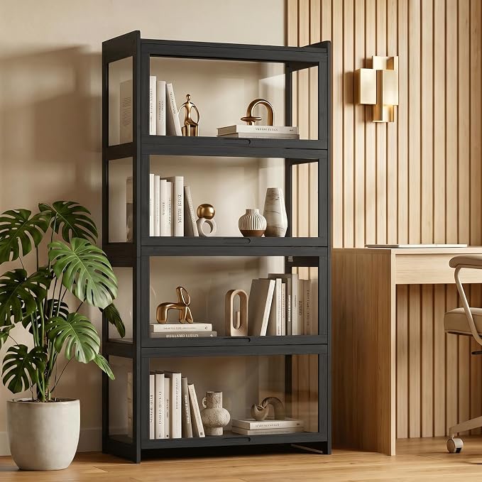 Magshion Display Cabinet with Flip-Up Doors, Balck | Full 4-Side Clear Acrylic - Image 3