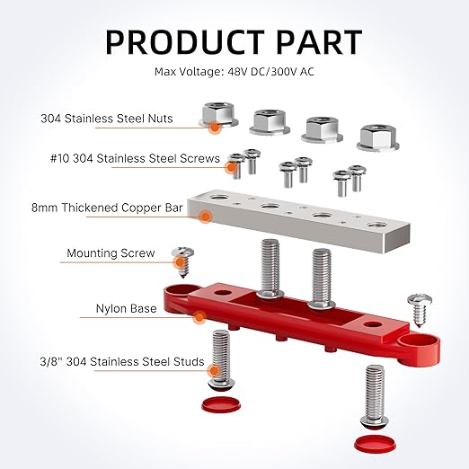 400A Power Distribution Block 12V Bus Bar 4 x 3/8" (M10) Terminal Studs and 6 x #10 Terminal Screws 12 Volt Marine Bus Bar Positive & Negative for Boat Automotive Solar System