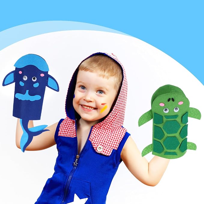 Liliful 24 Pcs Ocean Animals Hand Puppet Making Kit Felt Arts and Crafts Puppet - Image 5