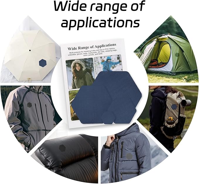 J.CARP 8PCS Nylon Repair Patches, Self Adhesive & Waterproof Patches, Nylon Repair Patches for Down Jacket, Clothing, Holes, Tents, Sleeping Bags, Umbrella, Etc(Blue)