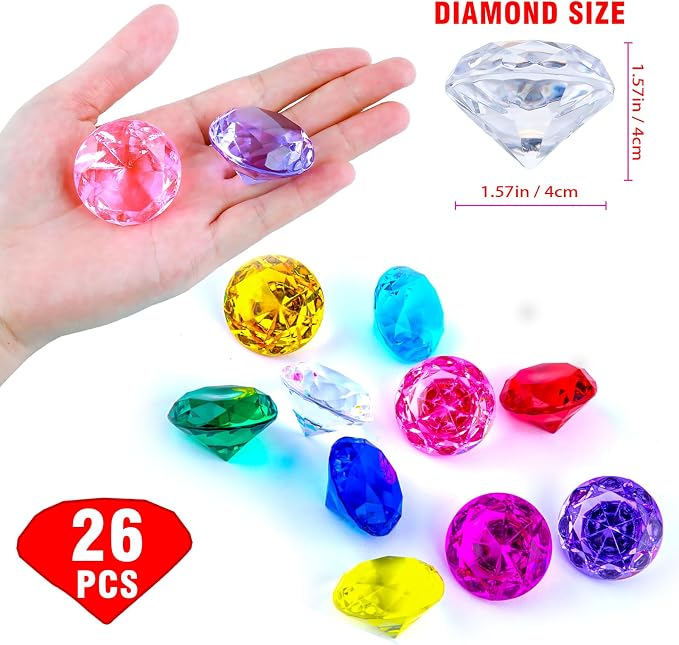 Niceup 26PCS Fake Diamonds Gem Toys, 1.5in Clear Pool Diving Gems Acrylic - Image 3