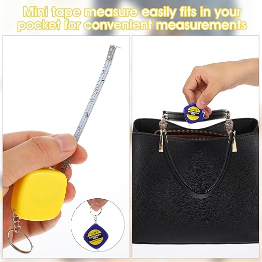 100pcs Tape Measure Keychain Bulk Retractable Mini Tape Measure Inch/Metric Scale Portable Pocket Key Chain Small Measuring Tapes for Construction Party Favors Bag Filler Prize DIY Projects 4 Colors