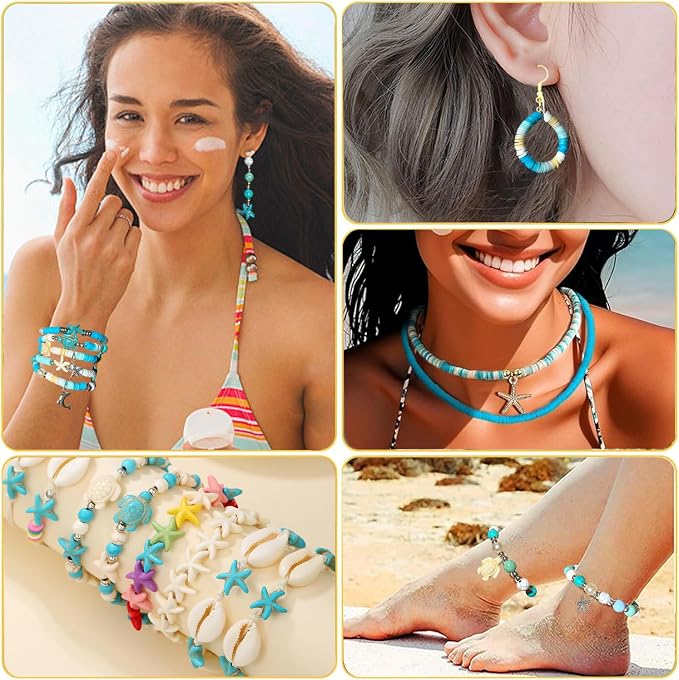1860Pcs Ocean Beads for Bracelets Making Kit, Sea Turtle Shell Starfish Shape - Image 2