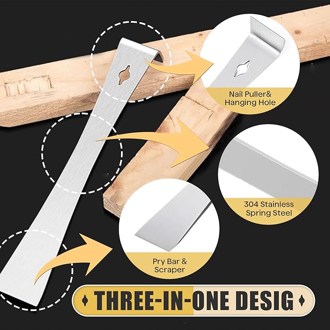 2-Piece 17005 Stainless Steel Pry Bar Scraper Set, 9.25" and 6.7" Trim Puller, Small Flat Pry Bar, Silver Beekeeping Hive Scraper, Bee Hive Hand Tool, 2 Sizes