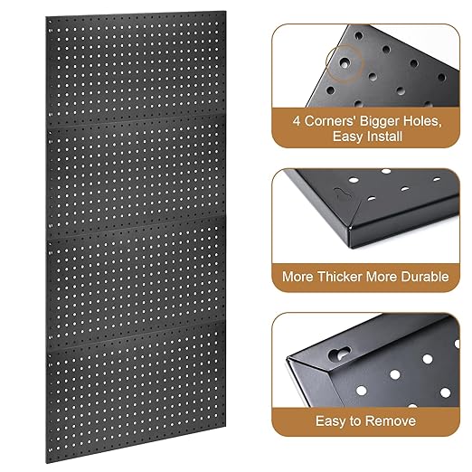 4 Packs 24"x12" Pegboard Wall Organizer, Metal Pegboard Panels Tool Organizer, Pegboard Storage System for Shop, Workbench, Black Metal Peg Boards for Walls