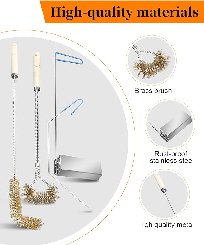 4-in-1 Fryer Cleaning Tools, L Shaped Fryer Cleaning Brush, Deep Fryer Crumb Scoop, Long Handle Deep Fryer Basket Cleaning Brush, Deep Fryer Cleanout Rod, Applies to Commercial Kitchen, Fryer, Drain