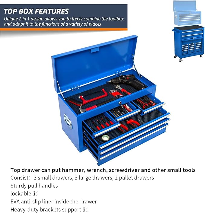8-Drawer High Capacity Rolling Tool Chest - Wheeled Cabinet with Lockable Drawers - Combo Tool Box for Workshop & Mechanics Garage