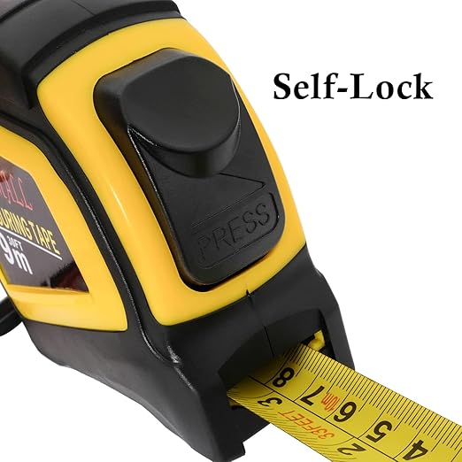 Auto-Lock Measuring Tape, 30-Feet (9M) Dual Side Retractable Tape Measure, Inch/Metric Scale, MID Accuracy, for Electricians, Carpenter, Surveyors and Engineers, with Rubber Protective Casing