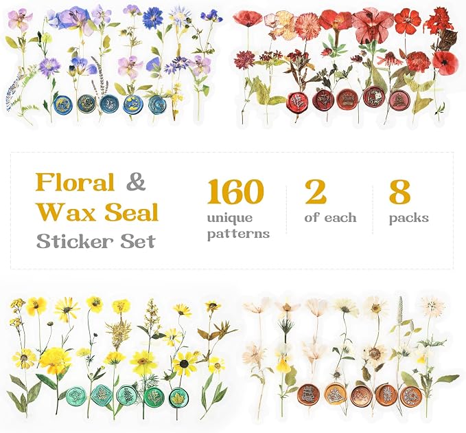 Dizdkizd 320Pcs Realistic Transparent Flower & Wax Seal Stickers - Image 3
