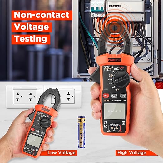PowerBear Digital Clamp Meter Multimeter 6000 Counts for AC/DC Current & Voltage, Auto-ranging Amp Tester, Measures Resistance, Capacitance, Continuity, TRMS, Temperature, NCV Detection