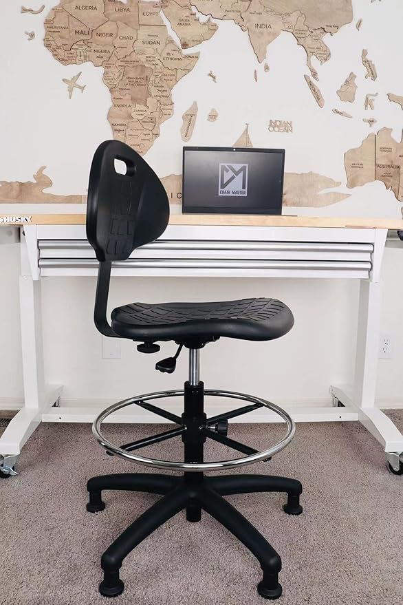 Chair Master (Tall Bench Stool, Glides Easy to Clean! Ergonomic Polyurethane Drafting Stool. Seat Height Range 23"-33". Heavy Duty Adj. Footring. for Home Office Lab Workstation