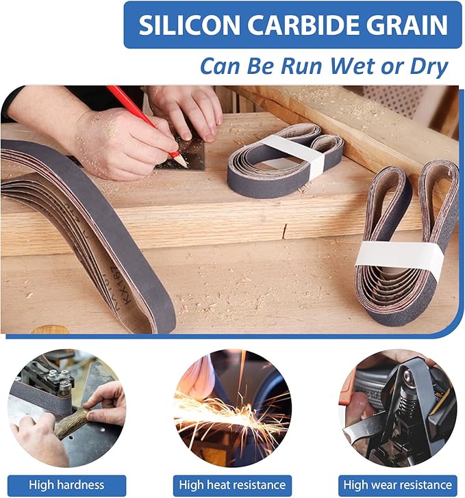 Taokyid 24 Pcs 1.2 x 13 Inch Replacement Knife Sharpener Sanding Belt, 330x30mm Silicon Carbide Sanding Belt - 3 Pcs Each of 120 240 400 600 800 1000 Grits 1.2"x 13" Sanding Belts