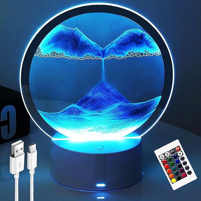 3D Moving Sand Art with Remote Control, 360° Rotating Hourglass Lights by Desniltol