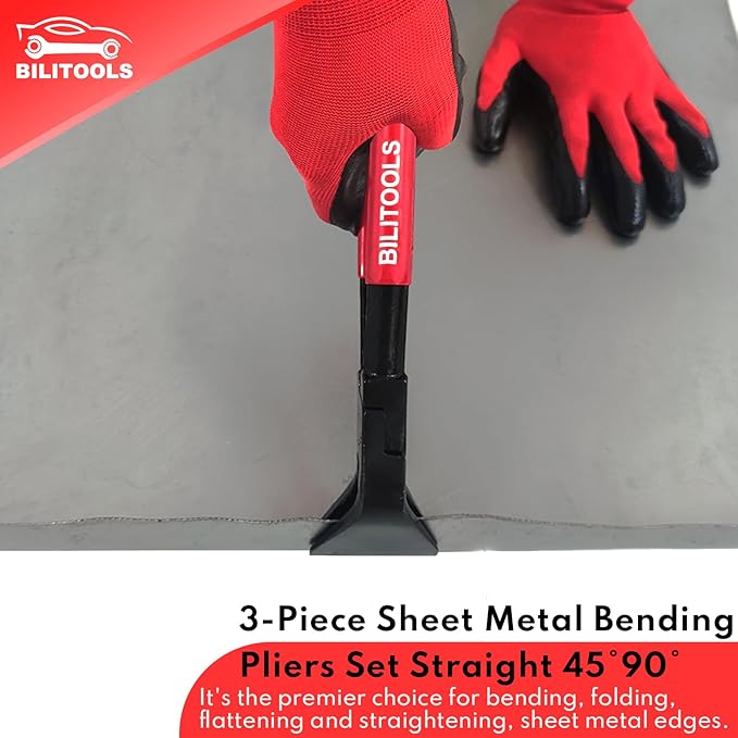 BILITOOLS 3-Piece Hand Seamer Sheet Metal Tools, Sheet Metal Bending Pliers Set Straight, 45° & 90° Bending Tool Comfort with Grip Handle