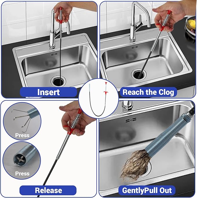 33Ft Drain Auger, Flexible Plumbing Snake & Drain Hair Clog Removal Tool with Gloves, Heavy Duty Pipe Snake Drain Unclogger Tool, Snake Auger for Bathroom Shower Kitchen Sink and Tub