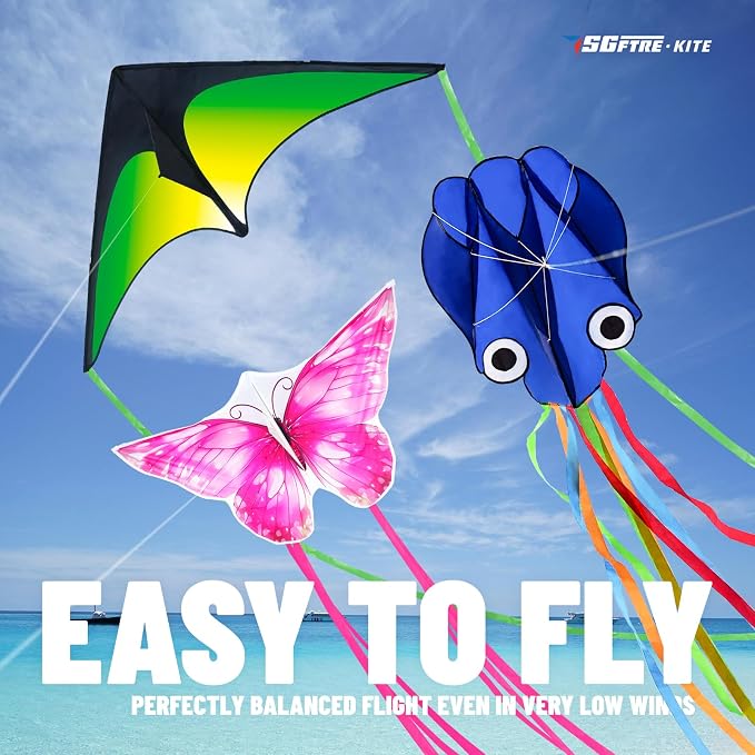 SGftre 3 Piece Set Butterfly Delta and Octopus Kites - Image 4