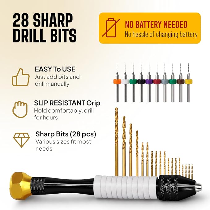 Precision Pin Vise Hand Drill Set, 28 Micro Drill Bits - Image 2