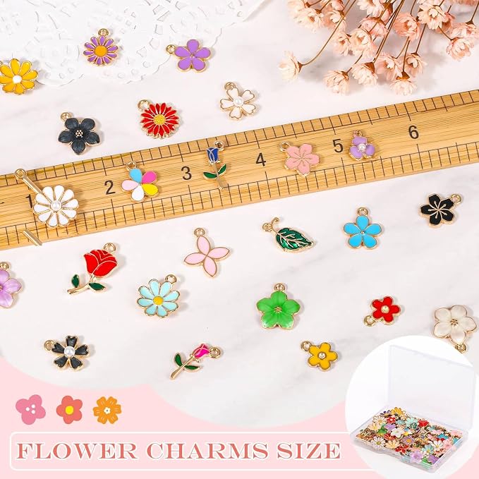100Pcs 50 Pairs Flower Charms for Jewelry Making, Wholesale Assorted Enamel - Image 3
