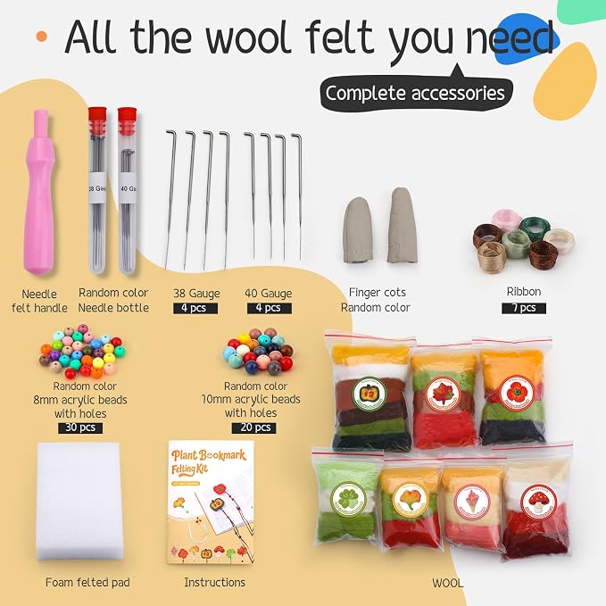 OEHPICC Needle Felting Kit, 7 Style Flower & Plant Bookmark Wool Felting Kit - Image 2