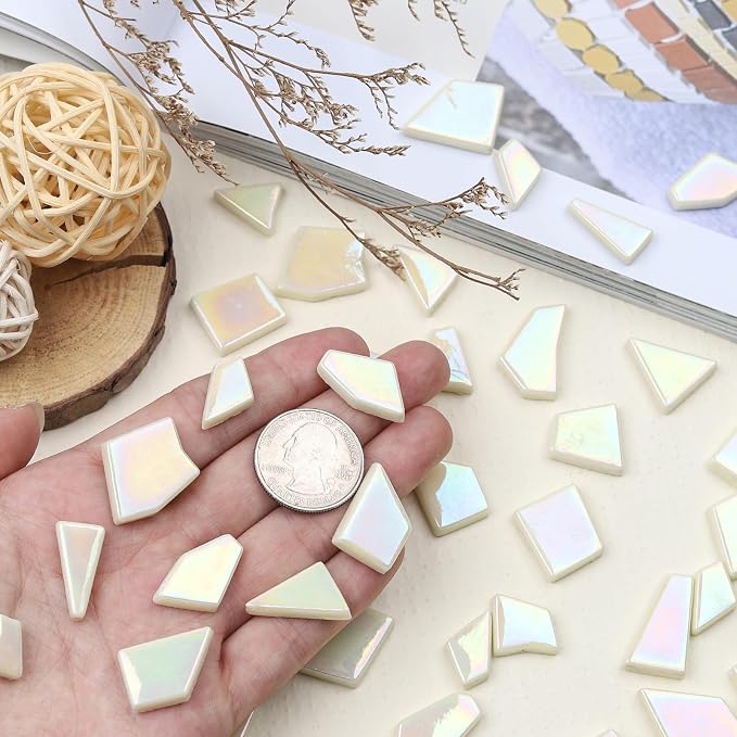 Youway Style Iridescent Cream Glass Mosaic Tiles - Image 6
