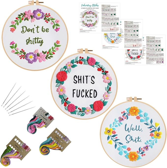 Louise Maelys 3 Sets Funny Embroidery Kits by LouiseMaelys