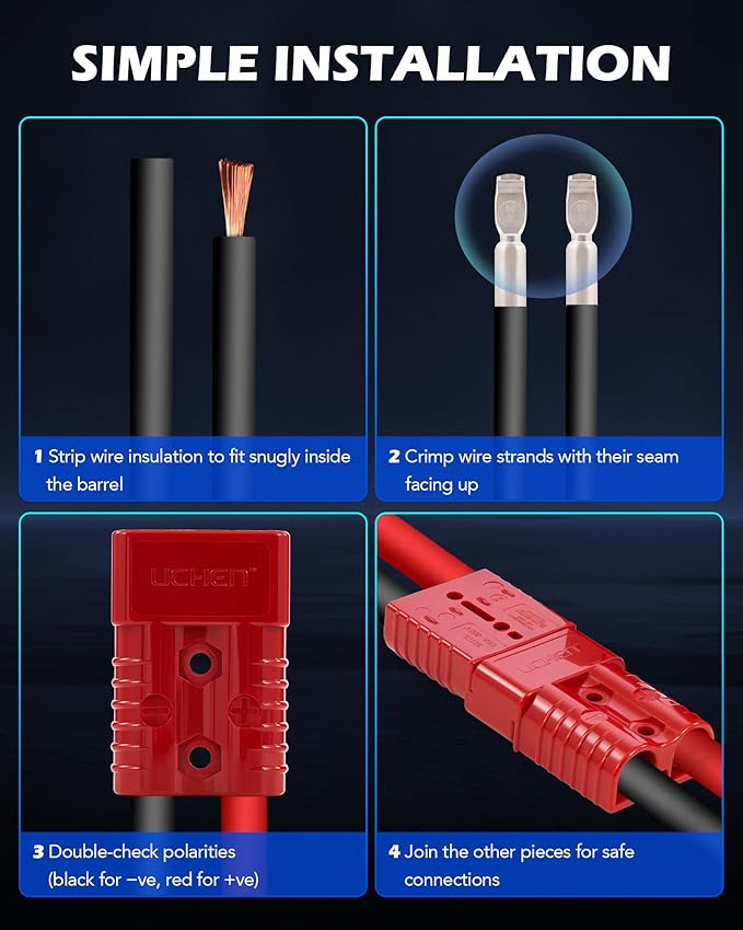 ORION MOTOR TECH Wire Connector 4 Pack, 175A Wire Harness Plug Kit for 2 Gauge Cables, 12V to 36V Battery Quick Connect Disconnect Set for Car Bike ATV Winches Lifts Motors More, Set of 4, Red