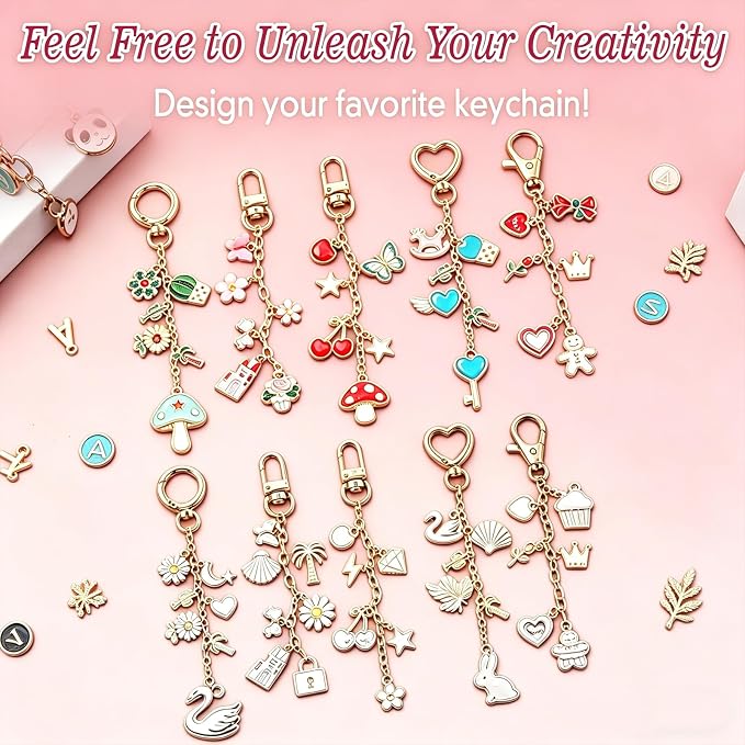 Pjordo 652Pcs Charm Lip Gloss Keychain Making Kit, DIY Keychain Kit Includes - Image 4