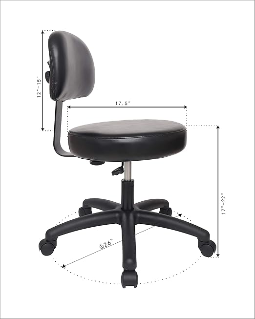 Chair Master Adjustable Chair for Exam Rooms, Labs, Doctor and Dentist offices. EASY to CLEAN! 17"-22" Seat Height NO FOOTRING (Low Desk Height, Black)