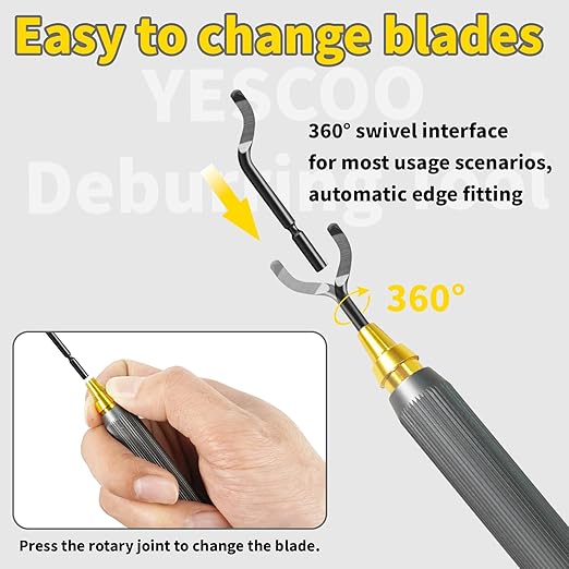 Deburring Tool with 10 Extra High Speed Steel Swivel Blades,Deburring Tool 3D Printing Double Head Anti Skid Handle, Which Can be Rotated or Fixed 360 Degrees,for Metal, Resin, Copper, Plastic