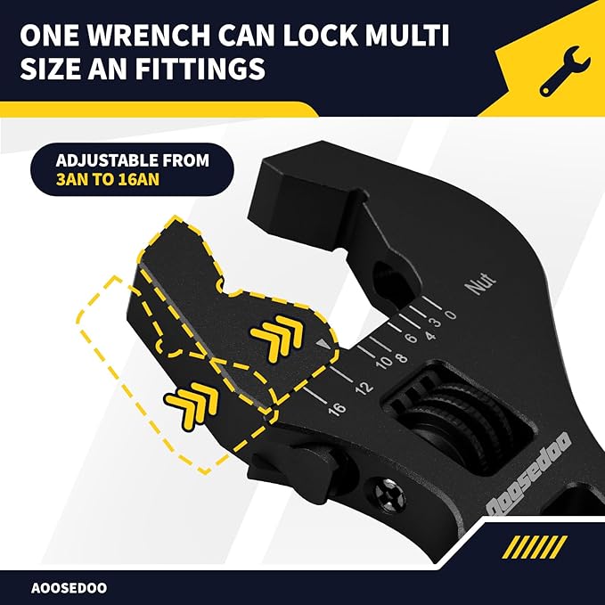 Adjustable AN Wrench AN Fittings Spanner 3AN-16AN Lightweight Aluminum Hex Jaws Small Black. With a 6AN-AN8 Double Hose End Fitting Wrench Blue