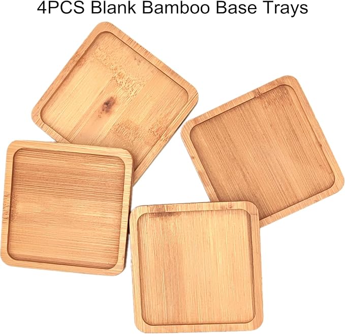 4PCS Mosaic Bamboo Coasters for Crafts, Blank Base Trays, Drinking Cup Coaster - Image 3