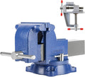6" Heavy-Duty Bench Vise Ductile Iron Bench Vise 6 Inch 360° Swivel Bench Vice with Anvil Blue, Include Mini Bench Vice Clamp